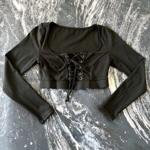 Forest Ink Long Sleeve Lace Up Corset Eyelet Crop Top Size Small S Goth